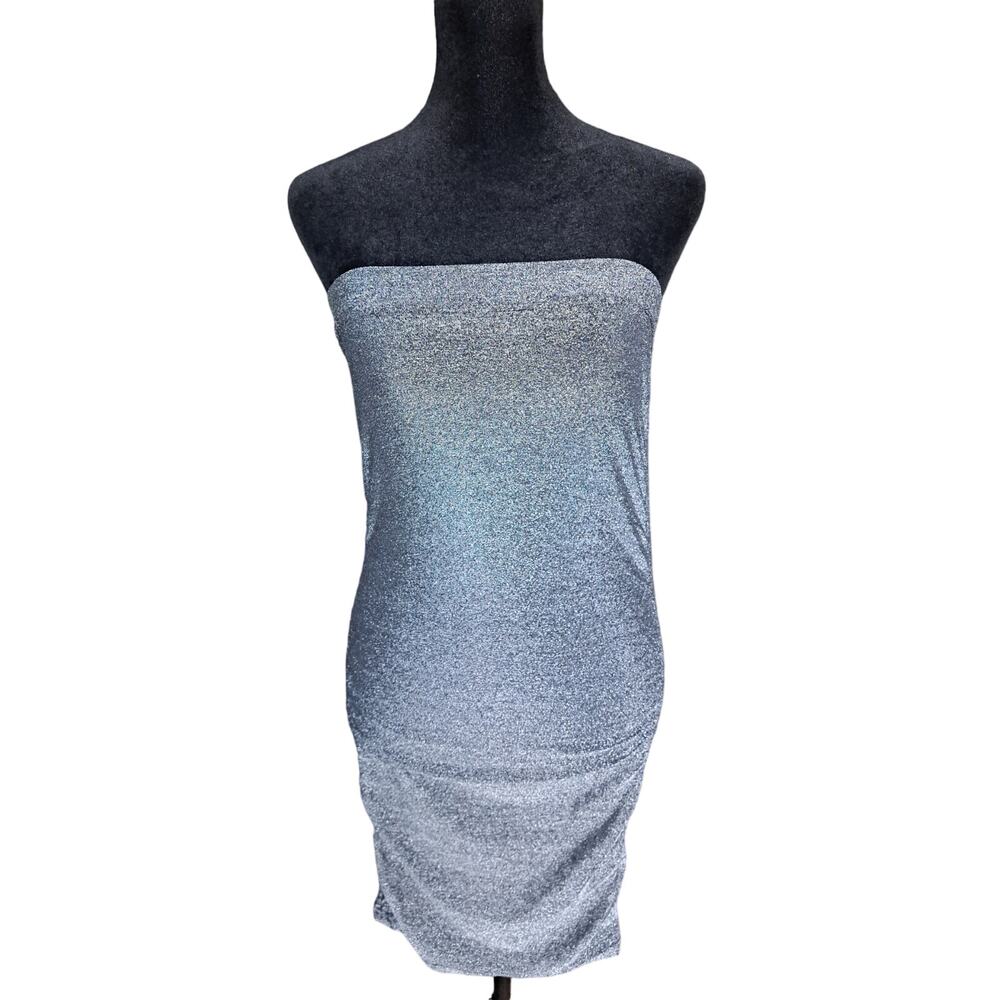 BB Dakota by Steve Madden Black Silver Glitter Bandeau Bodycon Mini Dress